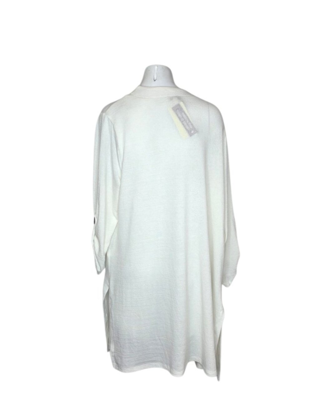 LAURA Open Front Roll Sleeve Cardigan, White, Longline, Slits, Size X, NWT - Picture 2 of 9